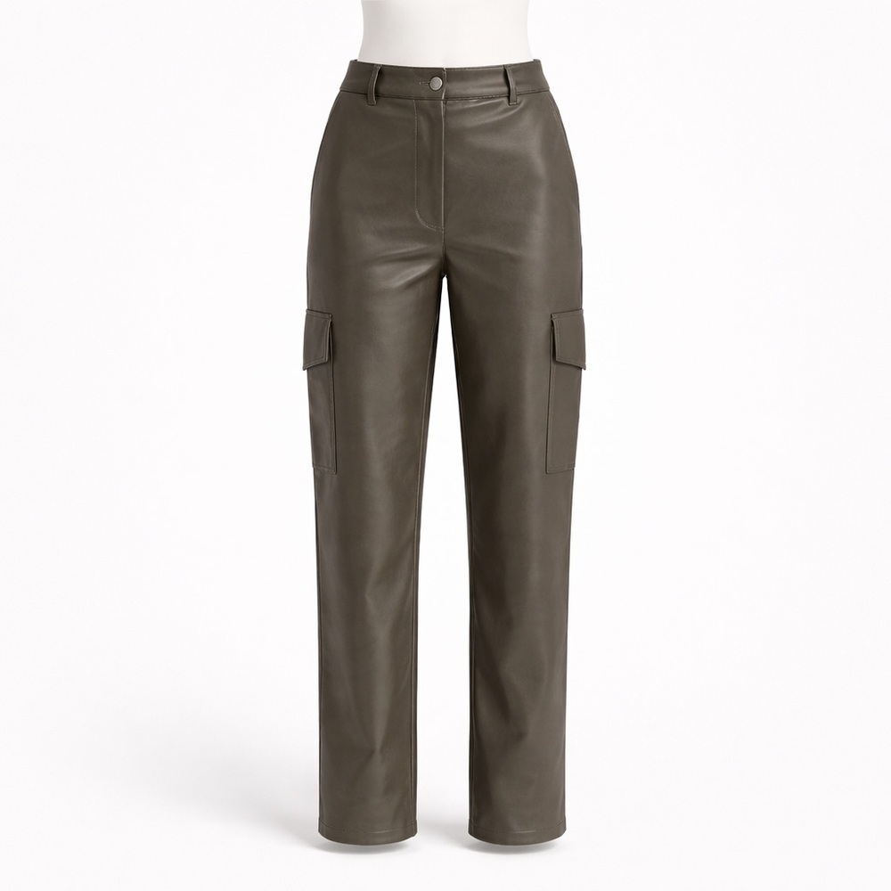 Size 00 Wilfred Aritzia Women’s Faux Leather Cargo Pants Grey Vegan Straight Leg